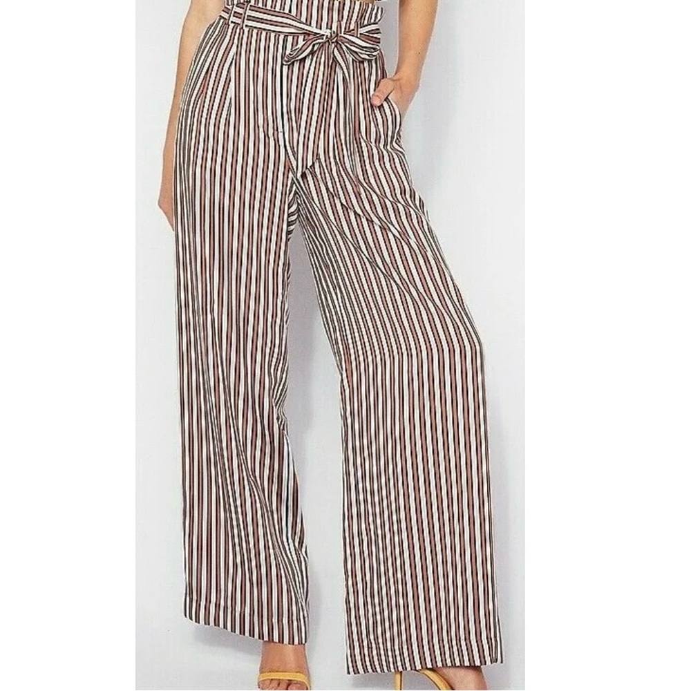 Express Wide Leg High Rise Trouser Pants Brown, Pink, Black, and White